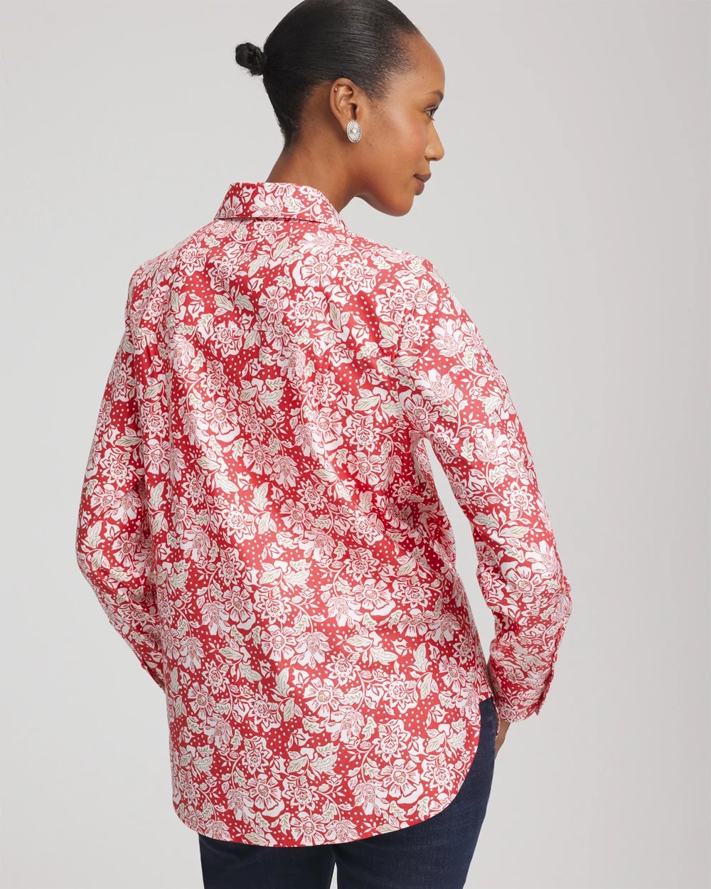 Chico's Women | No Iron™ Long-Sleeved Folklore-Floral Shirt FOLKLORIC RED