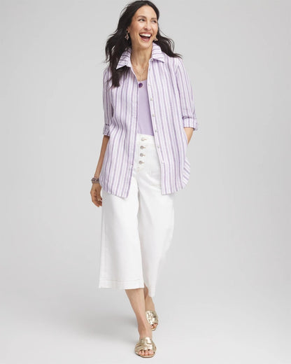 Chico's Women | No Iron™ Plum Striped Linen Shirt PLUM SHADE