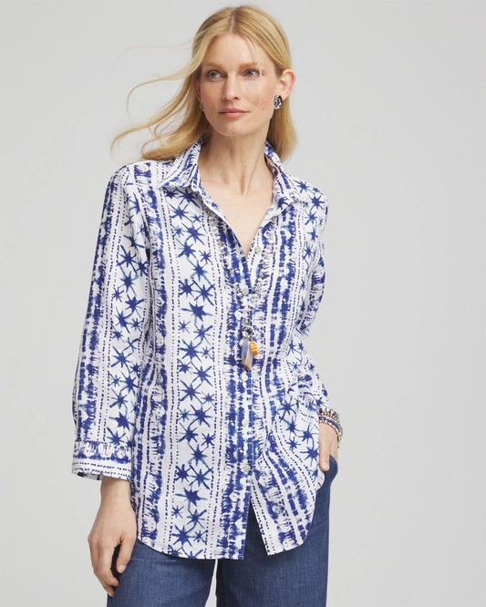 Chico's Women | No Iron™ Star Print Linen Shirt RICH COBALT