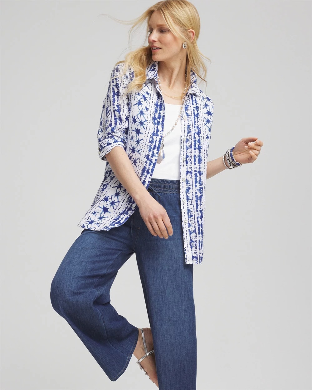Chico's Women | No Iron™ Star Print Linen Shirt RICH COBALT