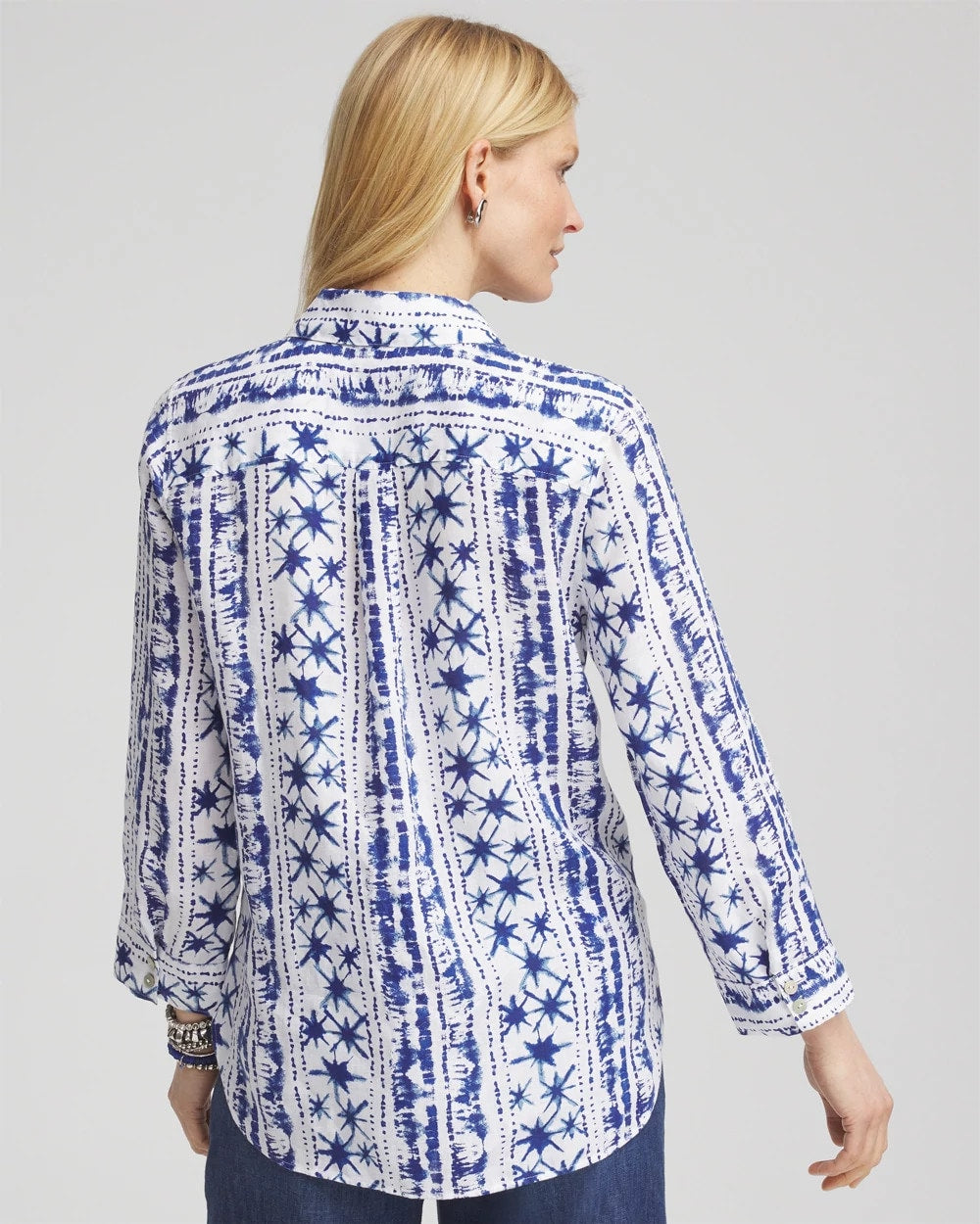 Chico's Women | No Iron™ Star Print Linen Shirt RICH COBALT