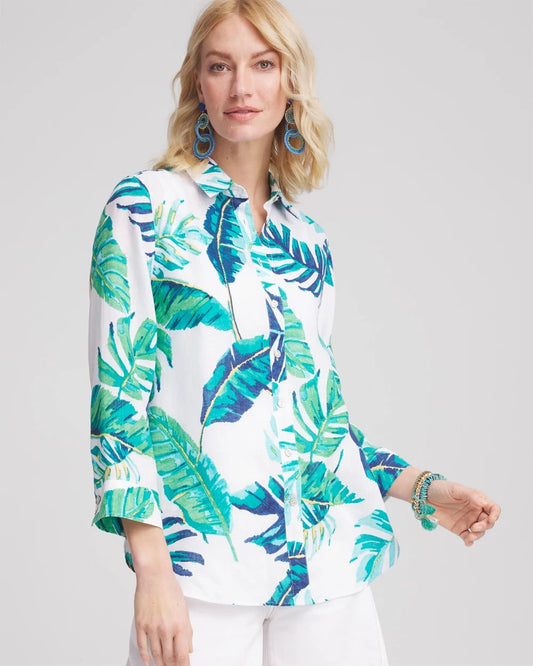 Chico's Women | No Iron™ Palm Print Linen Shirt SEASPRAY