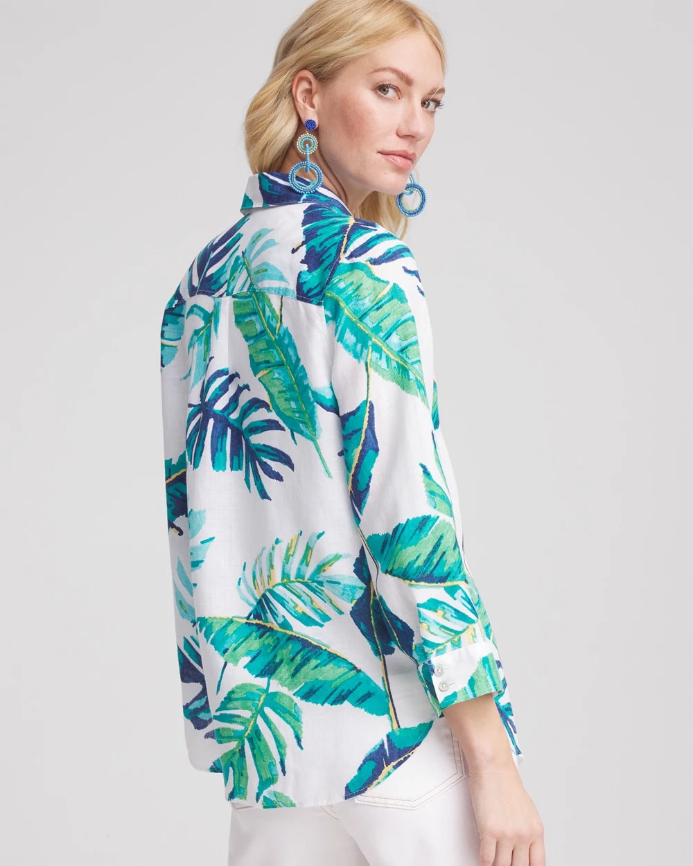 Chico's Women | No Iron™ Palm Print Linen Shirt SEASPRAY