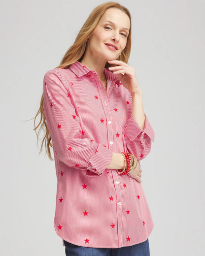 Chico's Women | No Iron™ Stars & Stripes  Sateen Shirt RED GLOW