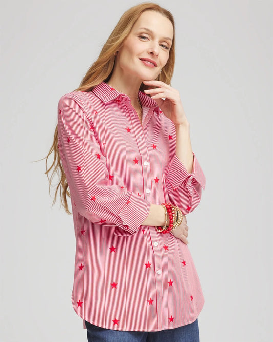 Chico's Women | No Iron™ Stars & Stripes  Sateen Shirt RED GLOW