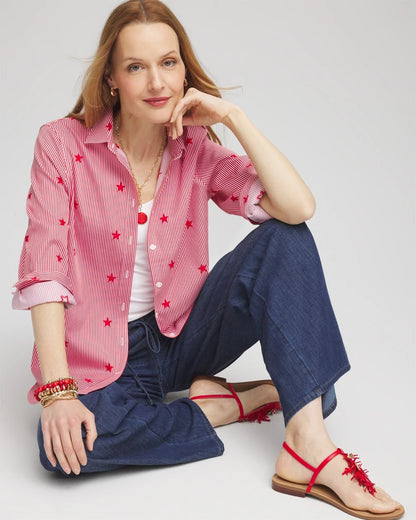 Chico's Women | No Iron™ Stars & Stripes  Sateen Shirt RED GLOW