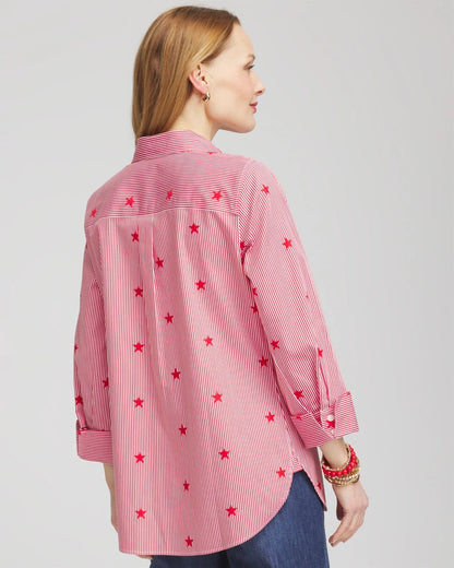 Chico's Women | No Iron™ Stars & Stripes  Sateen Shirt RED GLOW