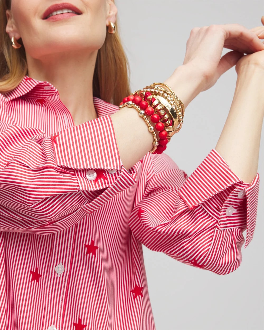 Chico's Women | No Iron™ Stars & Stripes  Sateen Shirt RED GLOW
