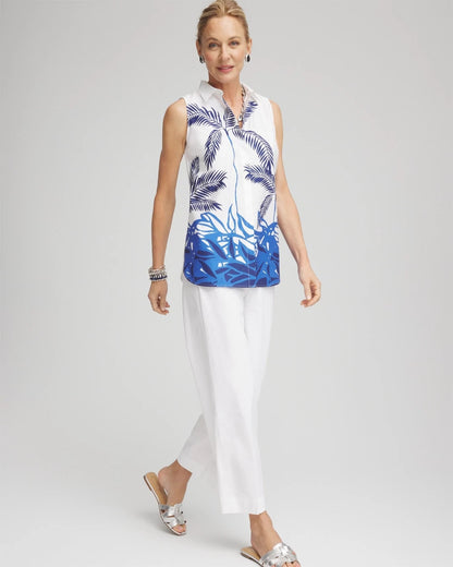 Chico's Women | No Iron™ Palms Sleeveless Sateen Shirt BLUE CASA
