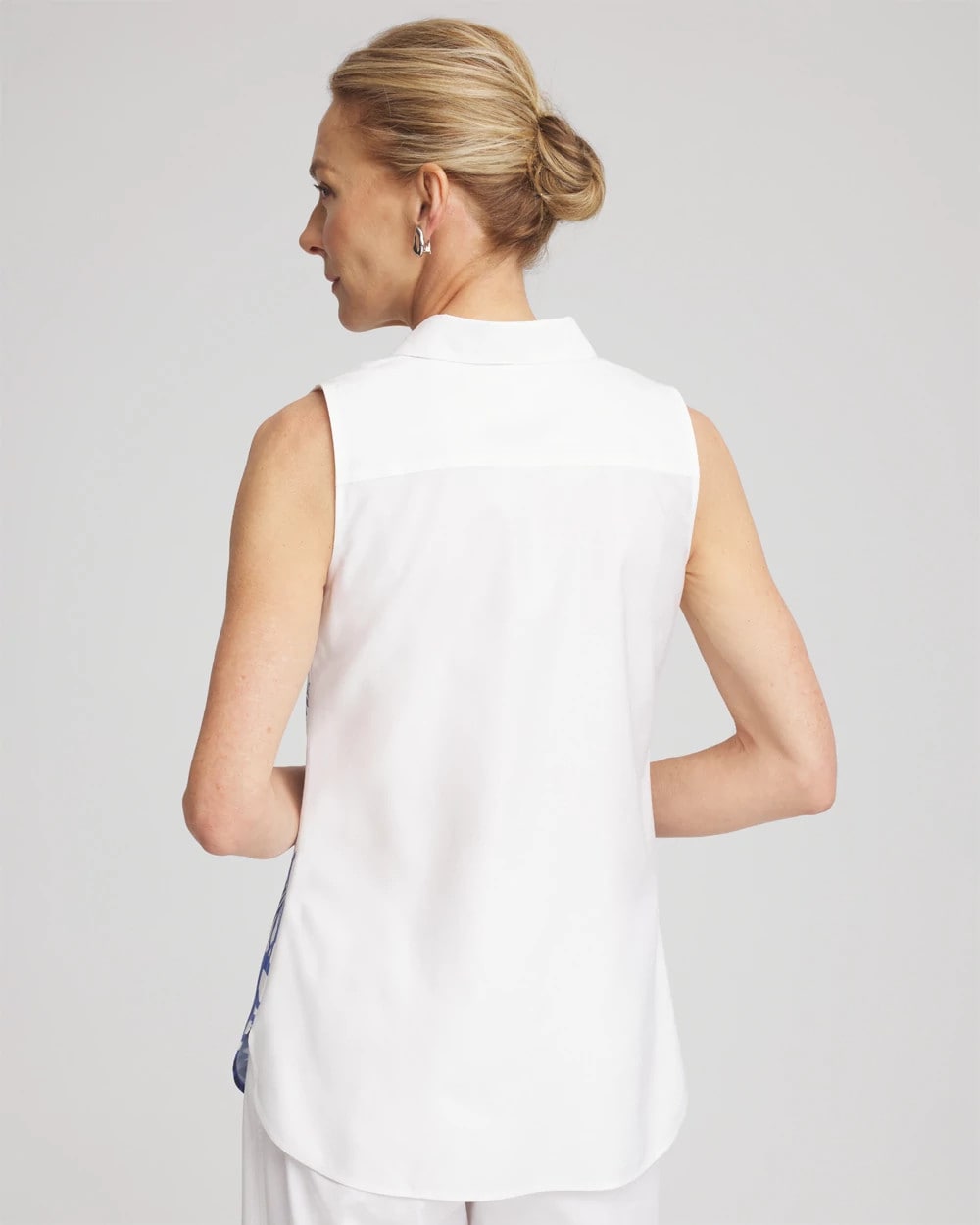 Chico's Women | No Iron™ Palms Sleeveless Sateen Shirt BLUE CASA