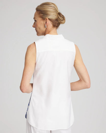 Chico's Women | No Iron™ Palms Sleeveless Sateen Shirt BLUE CASA