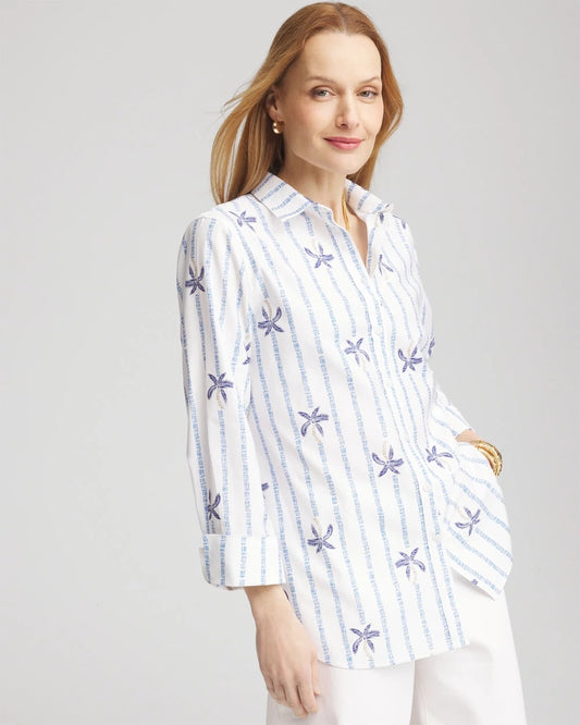 Chico's Women | No Iron™ Palm Striped Sateen Shirt BLUE CASA