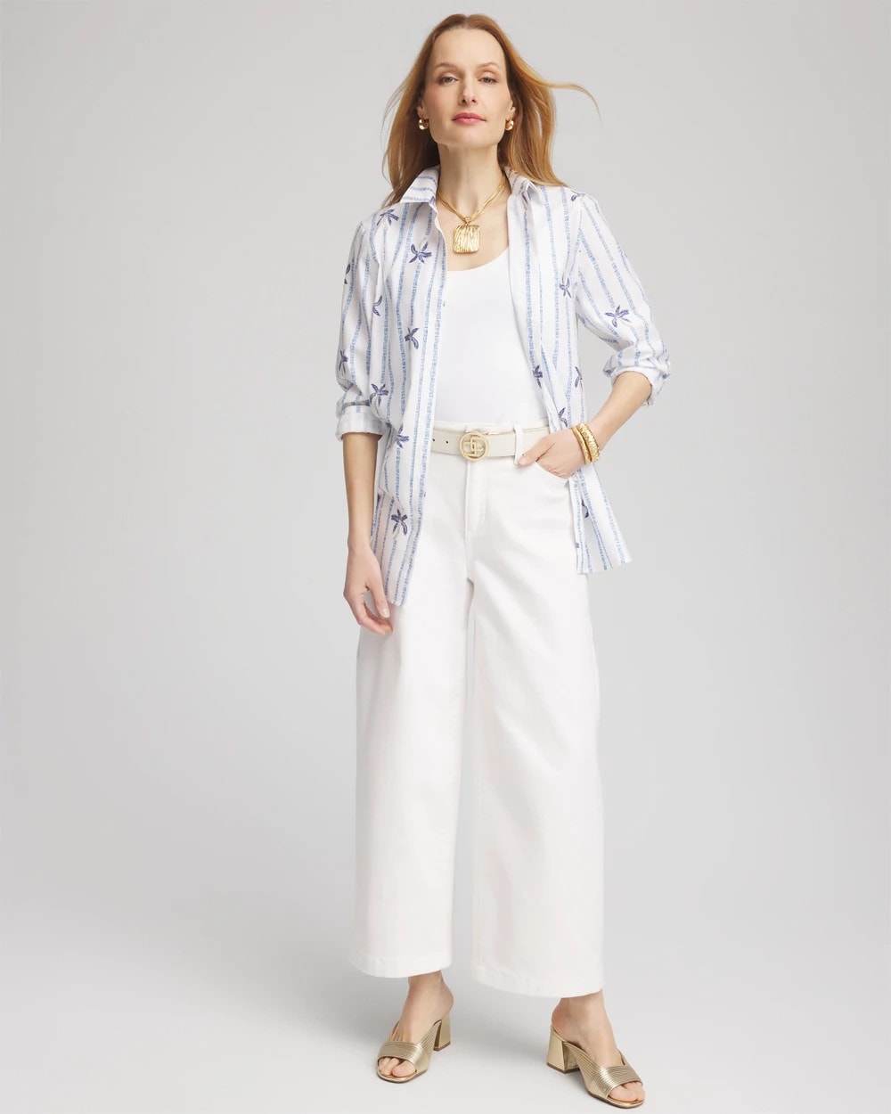Chico's Women | No Iron™ Palm Striped Sateen Shirt BLUE CASA