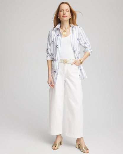 Chico's Women | No Iron™ Palm Striped Sateen Shirt BLUE CASA