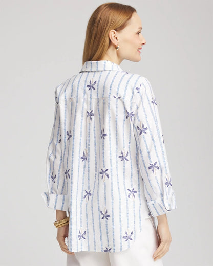 Chico's Women | No Iron™ Palm Striped Sateen Shirt BLUE CASA