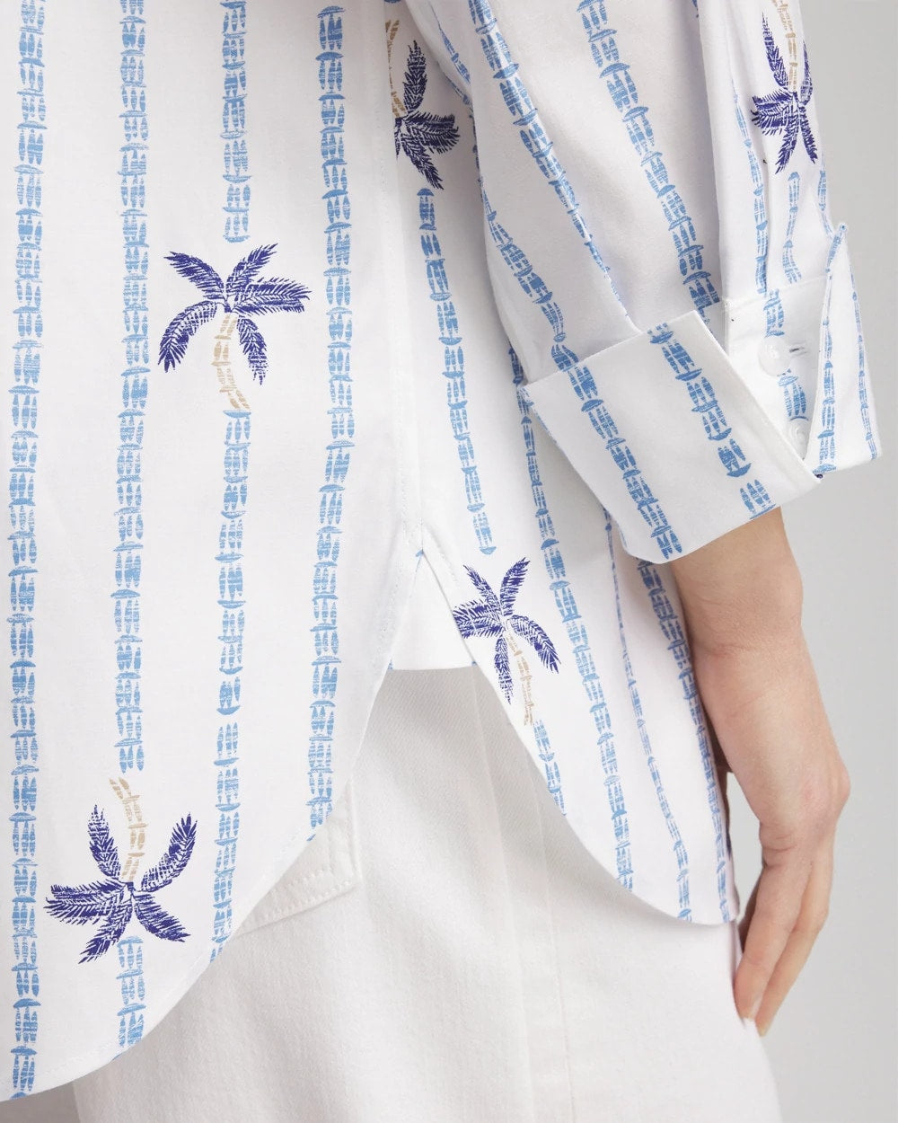 Chico's Women | No Iron™ Palm Striped Sateen Shirt BLUE CASA