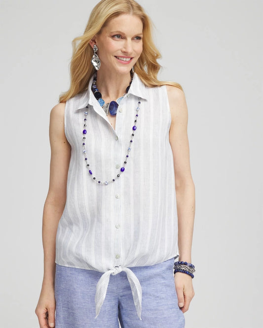 Chico's Women | No Iron™ Linen Tie-Front Sleeveless Shirt INDIGO