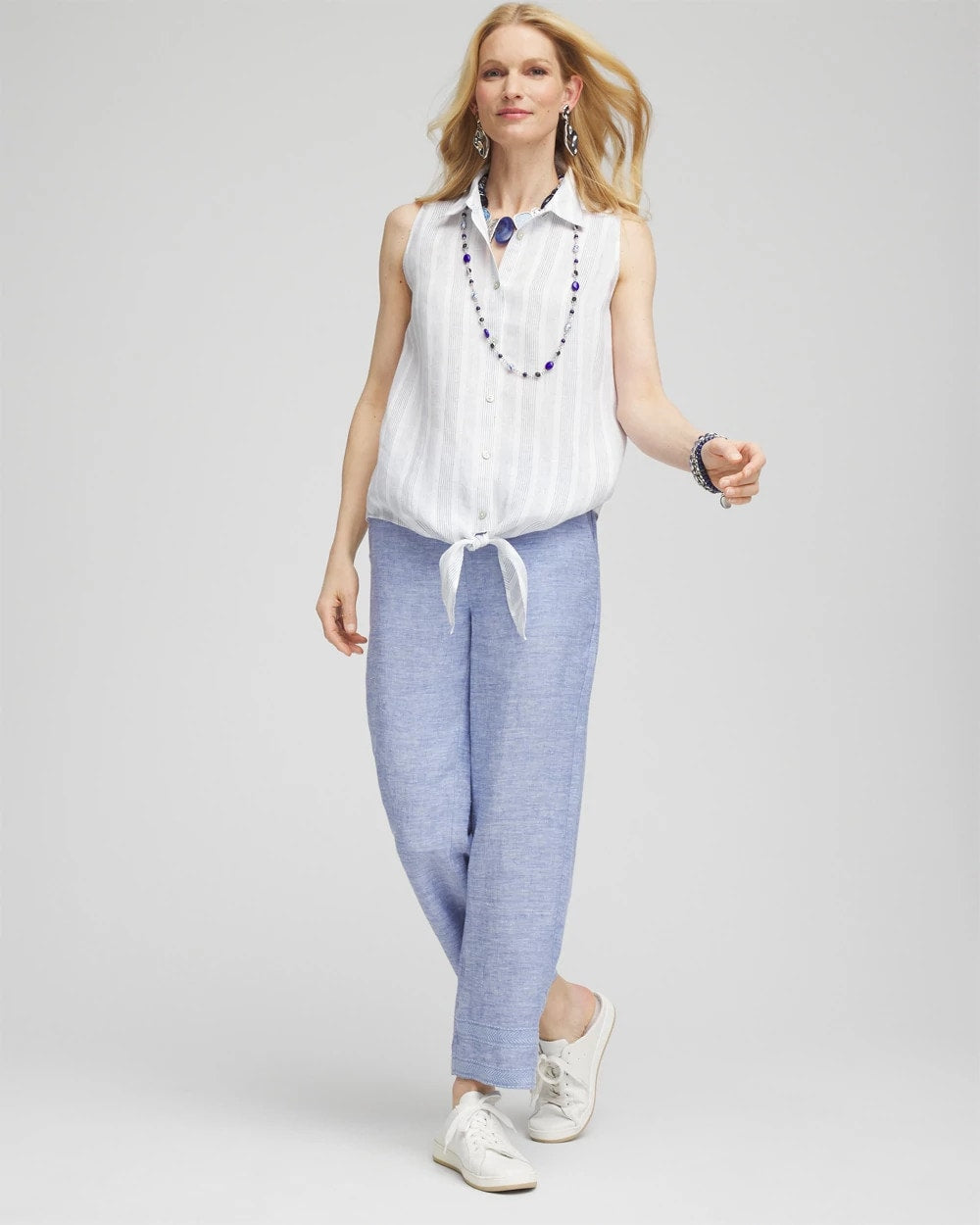 Chico's Women | No Iron™ Linen Tie-Front Sleeveless Shirt INDIGO