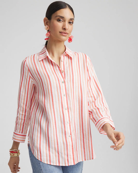 Chico's Women | No Iron™ Striped Linen Shirt CORAL BLOSSOM