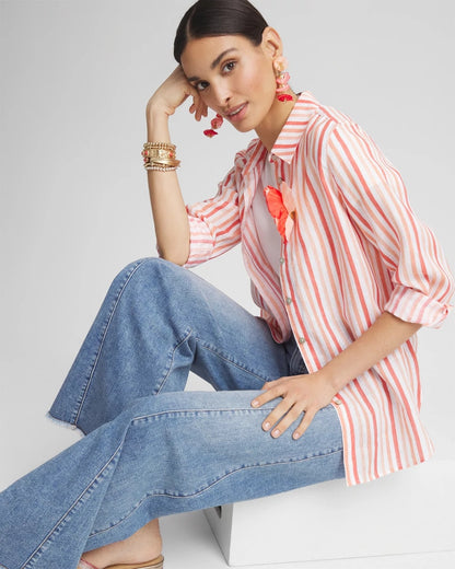 Chico's Women | No Iron™ Striped Linen Shirt CORAL BLOSSOM