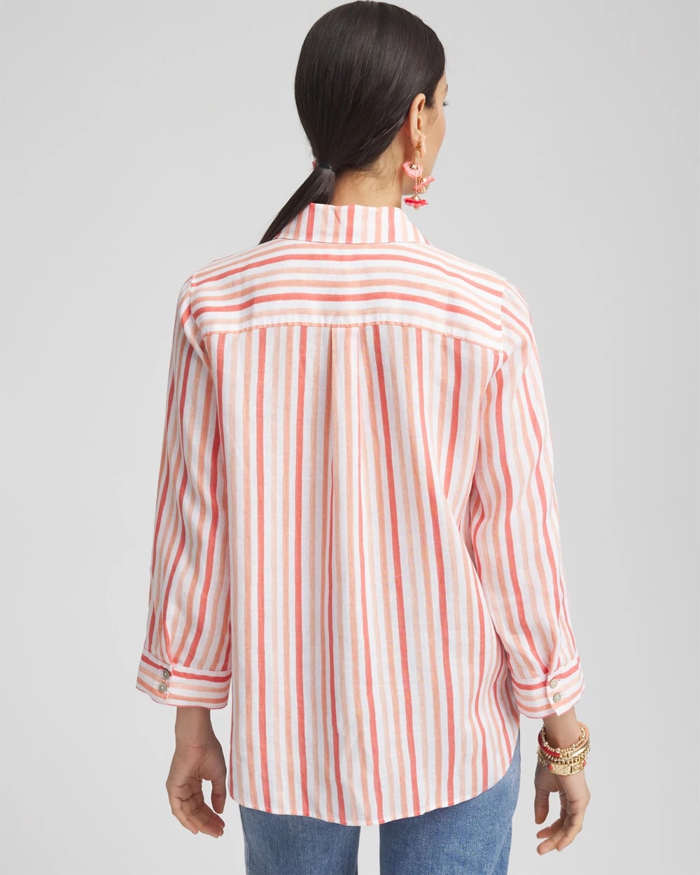 Chico's Women | No Iron™ Striped Linen Shirt CORAL BLOSSOM