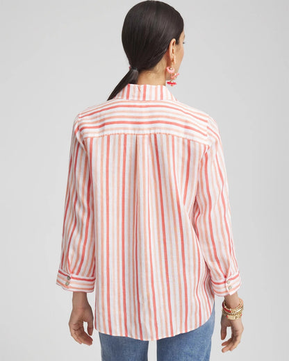Chico's Women | No Iron™ Striped Linen Shirt CORAL BLOSSOM