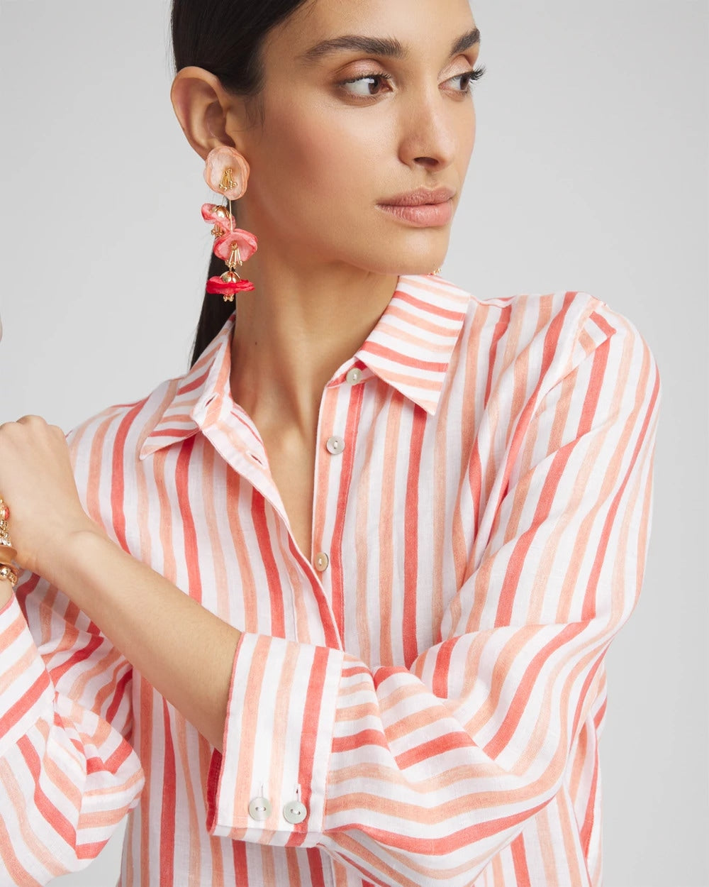 Chico's Women | No Iron™ Striped Linen Shirt CORAL BLOSSOM