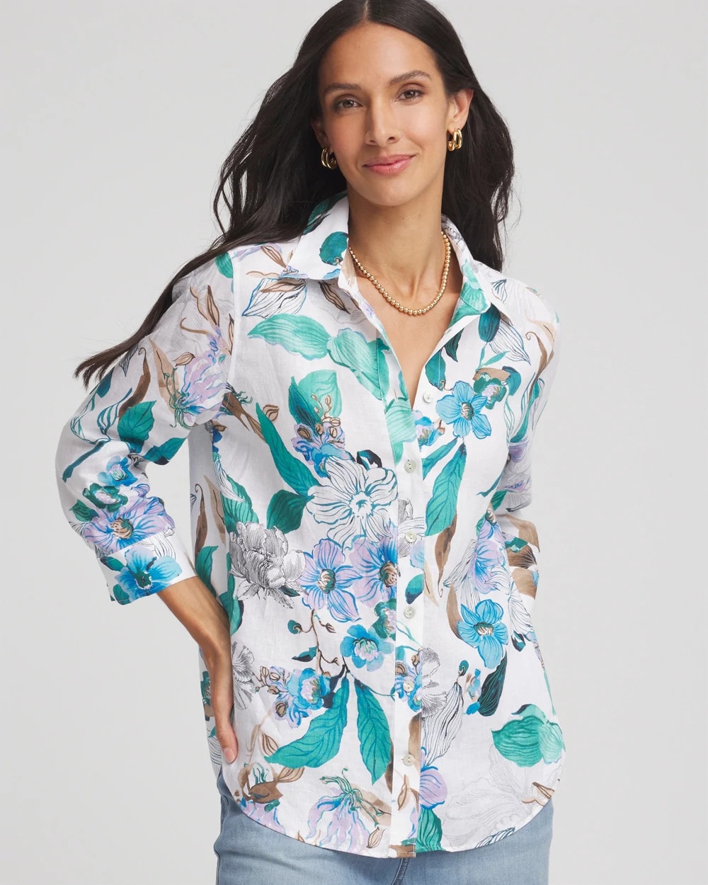 Chico's Women | No Iron™ Floral Linen Shirt PARADISO BLUE
