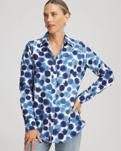 Chico's Women | No Iron™ Printed Sateen Shirt PASSPORT BLUE