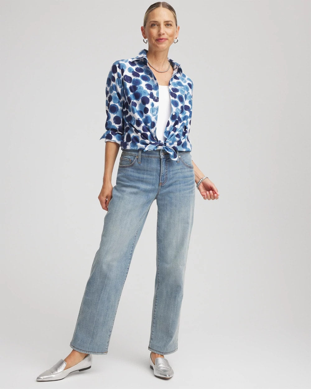 Chico's Women | No Iron™ Printed Sateen Shirt PASSPORT BLUE