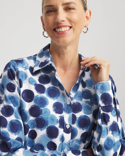 Chico's Women | No Iron™ Printed Sateen Shirt PASSPORT BLUE