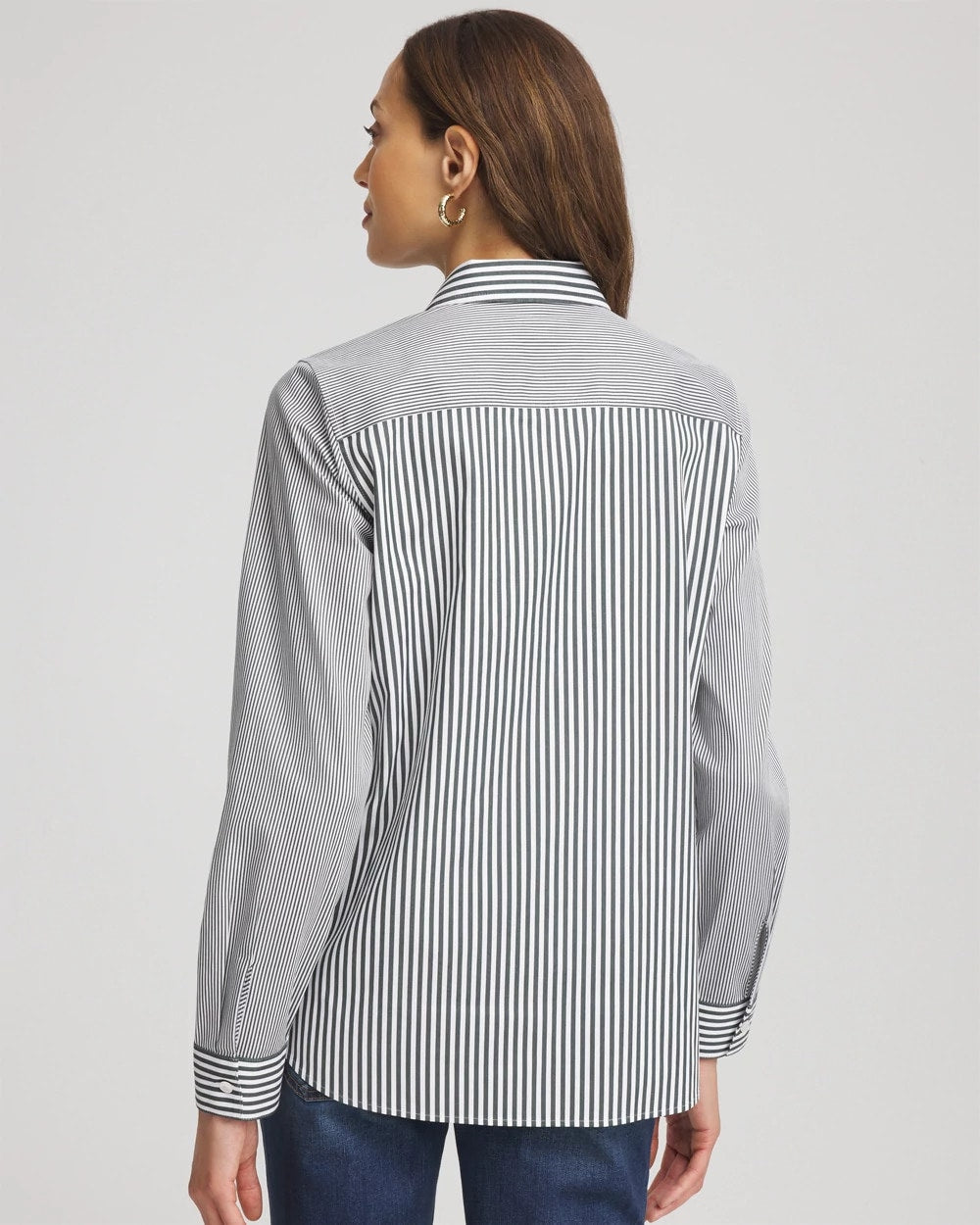 Chico's Women | No Iron™ Colorblock Striped Shirt DARKEST SPRUCE