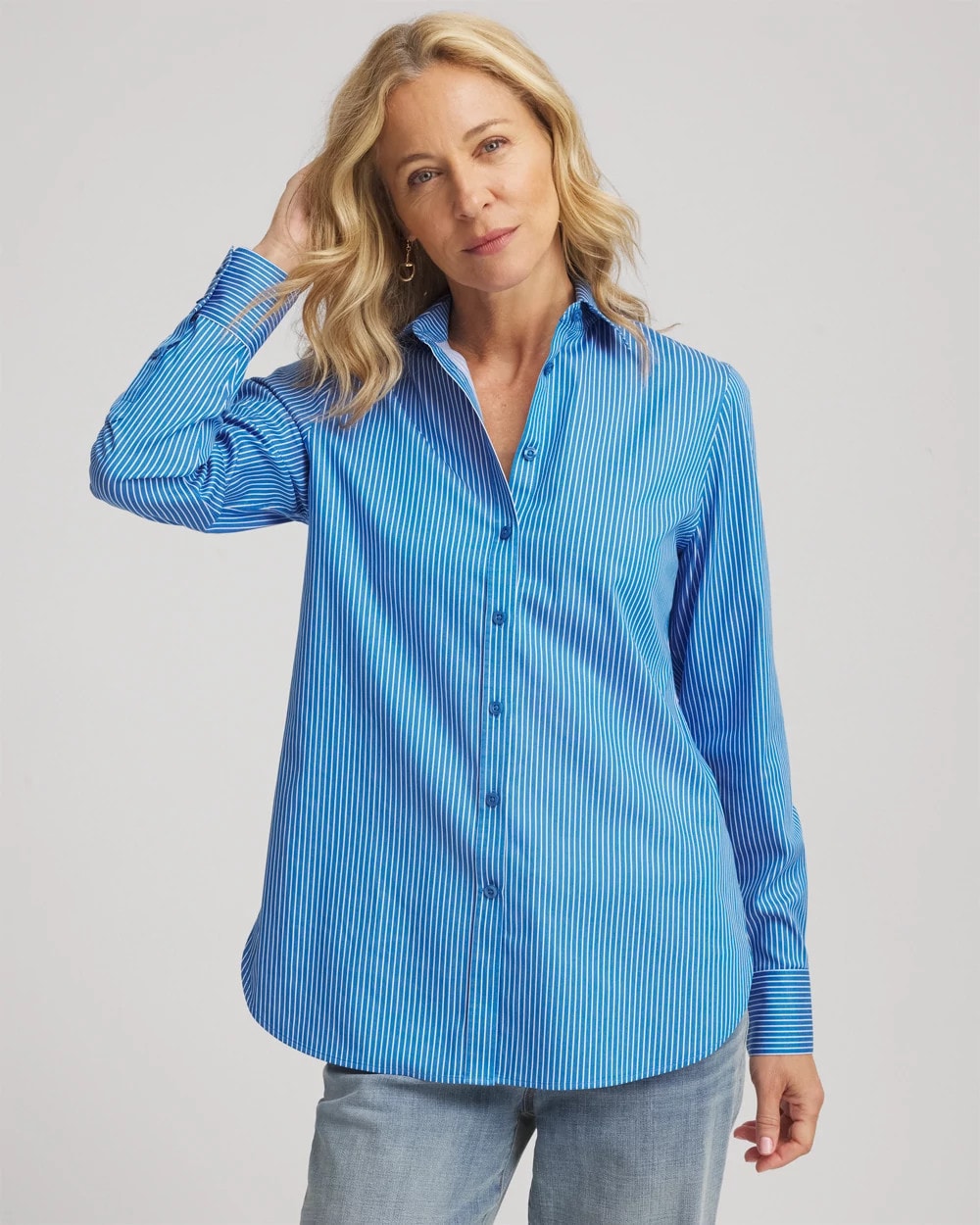 Chico's Women | No Iron™ Classic Striped Shirt EMPIRE BLUE