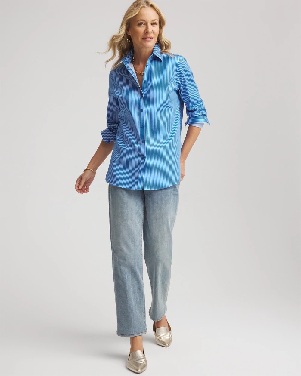 Chico's Women | No Iron™ Classic Striped Shirt EMPIRE BLUE