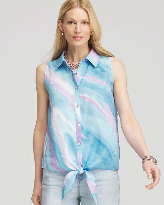 Chico's Women | No Iron™ Linen Tie-Front Sleeveless Shirt PARADISO BLUE