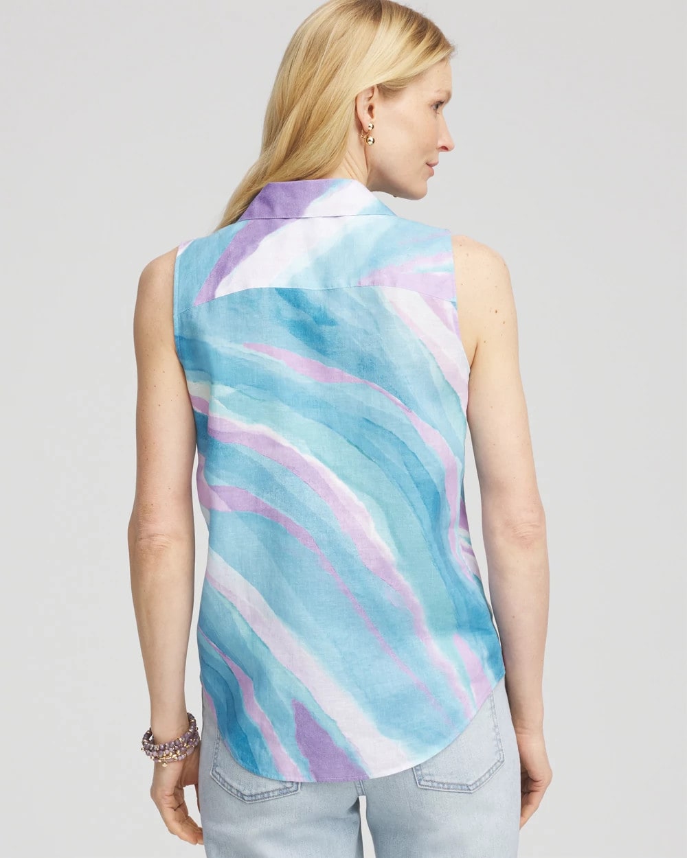 Chico's Women | No Iron™ Linen Tie-Front Sleeveless Shirt PARADISO BLUE