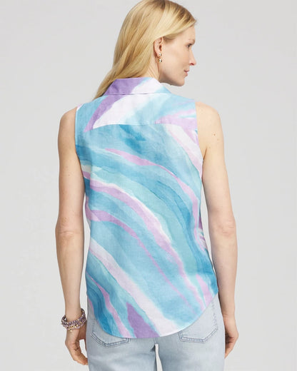 Chico's Women | No Iron™ Linen Tie-Front Sleeveless Shirt PARADISO BLUE