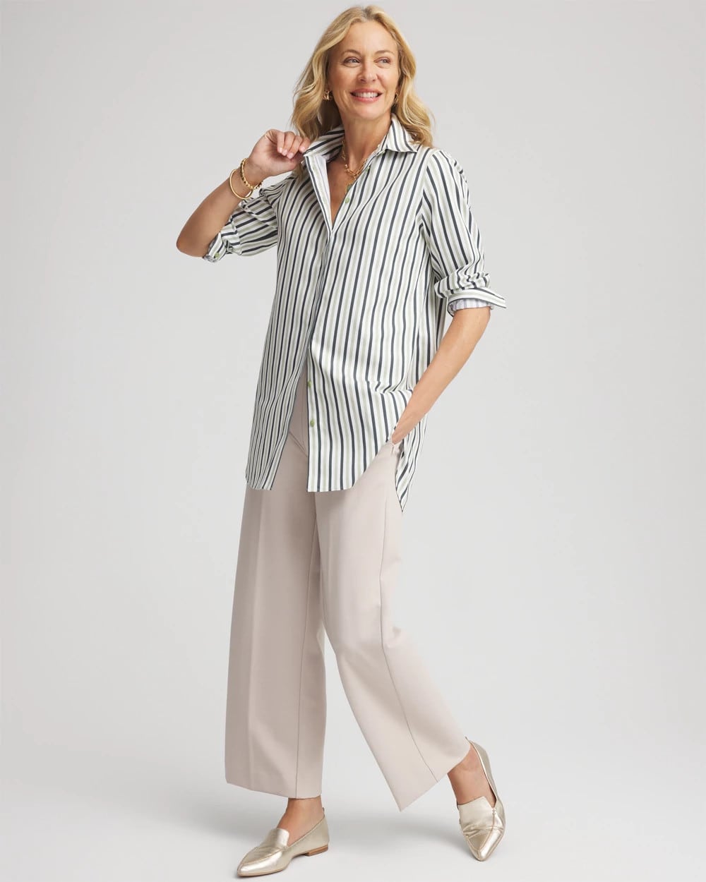 Chico's Women | No Iron™ Striped Shirt SAGE MEADOW