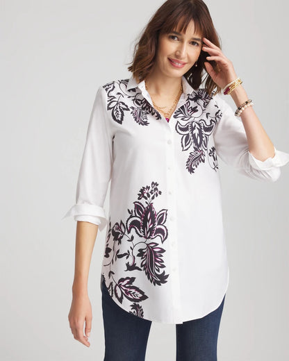 Chico's Women | No Iron™ Floral Stretch Tunic OPTIC WHITE