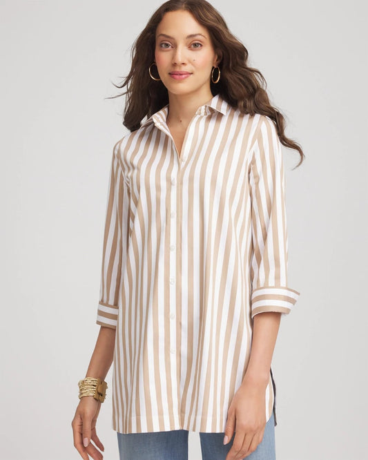 Chico's Women | No Iron™ Neutral Striped Tunic CAFE AROMA