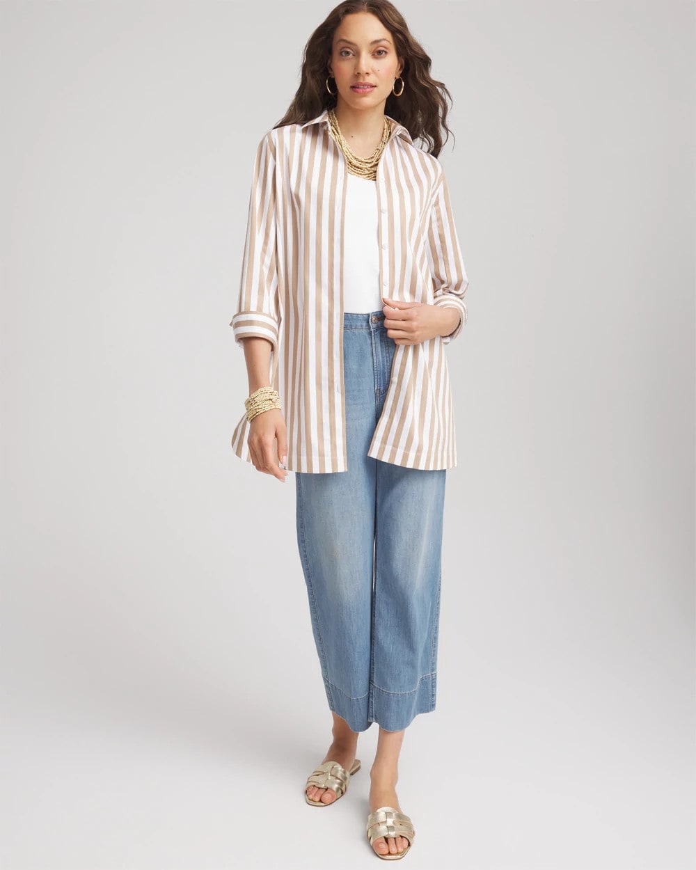 Chico's Women | No Iron™ Neutral Striped Tunic CAFE AROMA