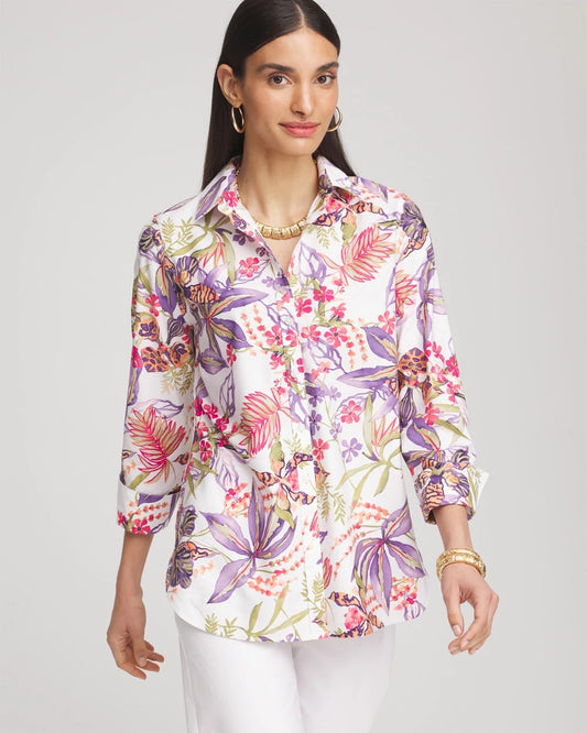 Chico's Women | No Iron™ Tropical Floral Stretch Shirt PLUM SHADE