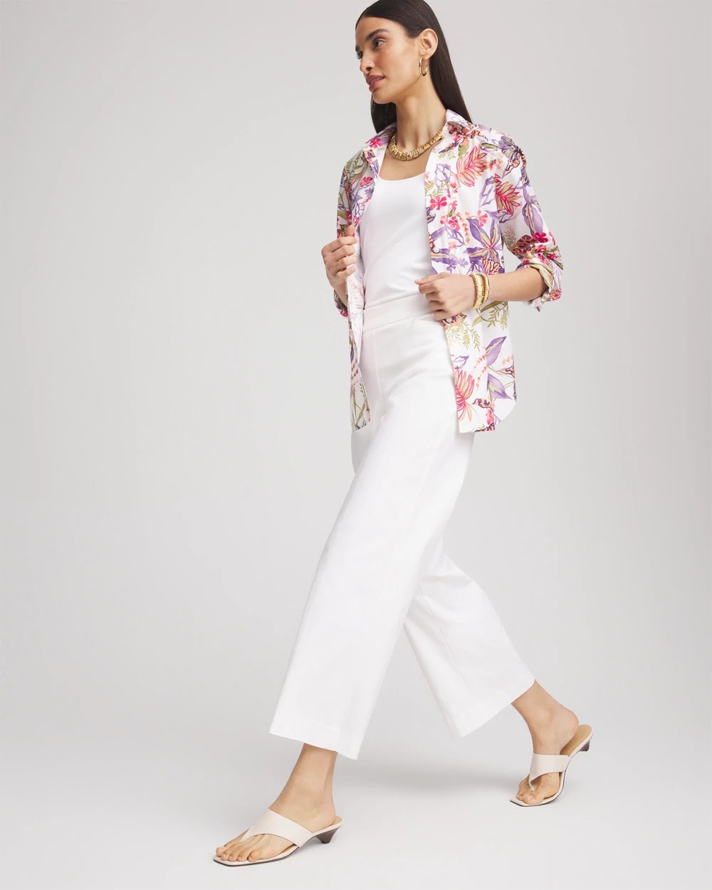 Chico's Women | No Iron™ Tropical Floral Stretch Shirt PLUM SHADE