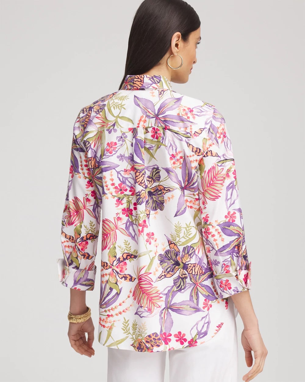 Chico's Women | No Iron™ Tropical Floral Stretch Shirt PLUM SHADE