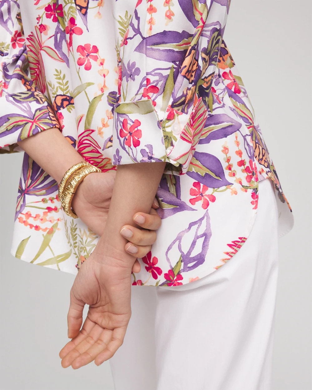 Chico's Women | No Iron™ Tropical Floral Stretch Shirt PLUM SHADE