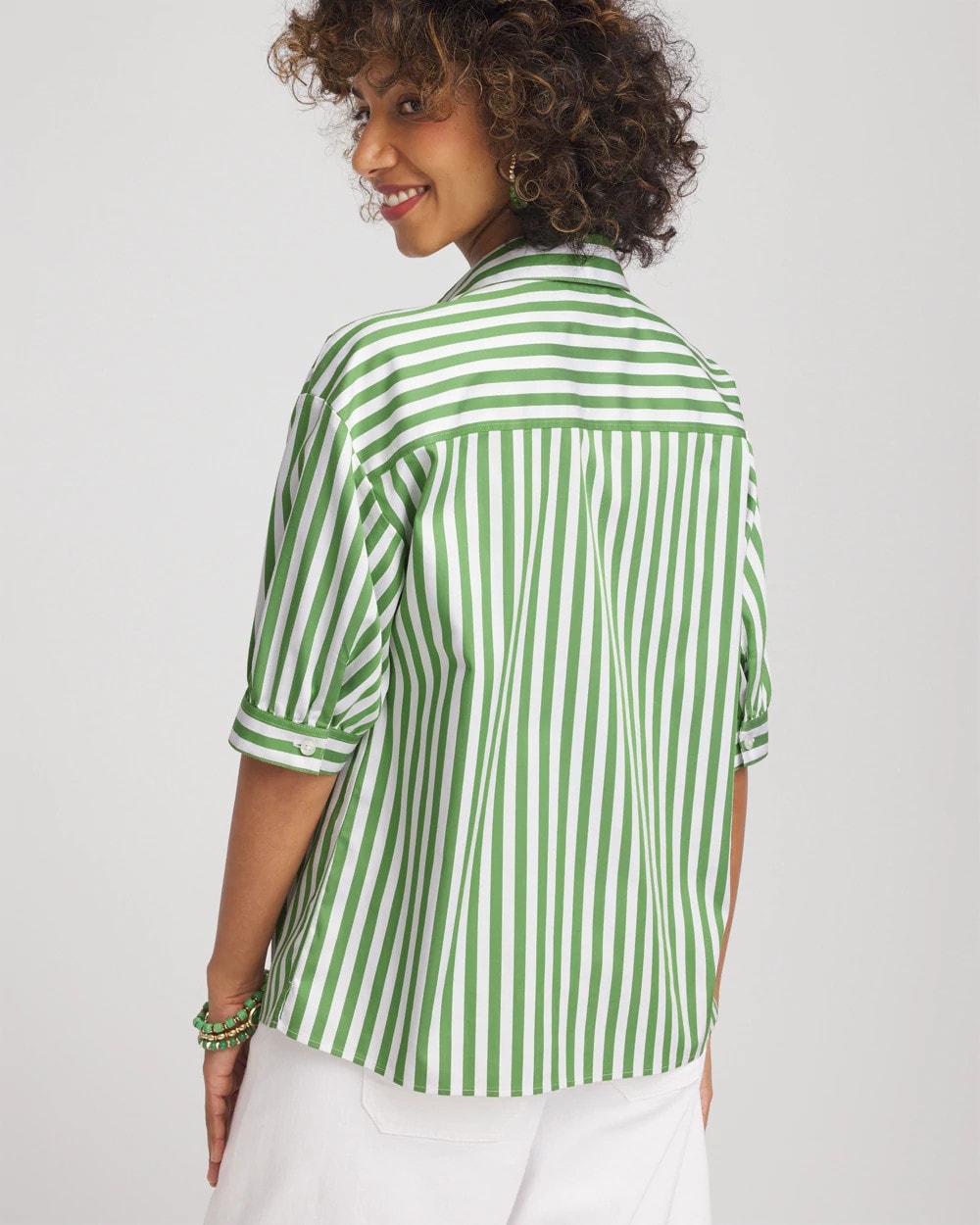 Chico's Women | No Iron™ Short Striped Shirt SALTED LIME