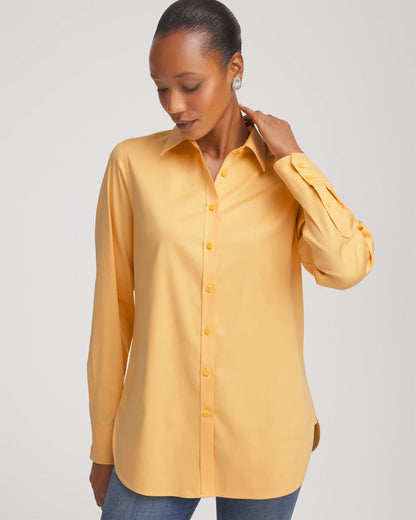 Chico's Women | No Iron™ Stretch-Sateen Shirt GOLDEN CHAMOIS