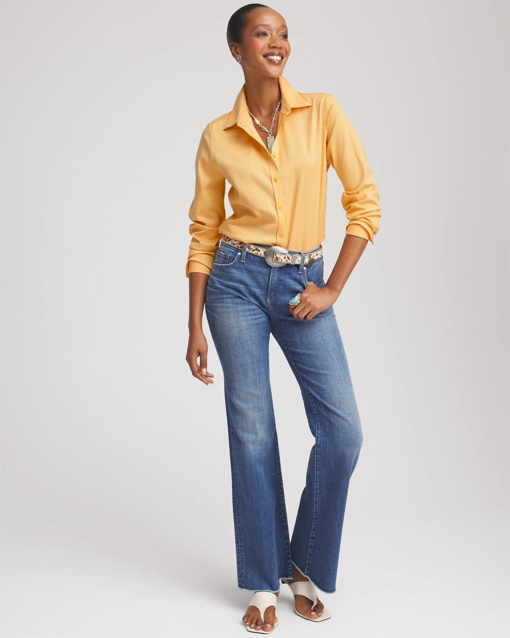Chico's Women | No Iron™ Stretch-Sateen Shirt GOLDEN CHAMOIS