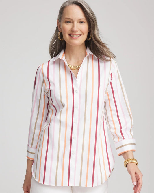Chico's Women | No Iron™ Striped Stretch-Sateen Shirt ECRU