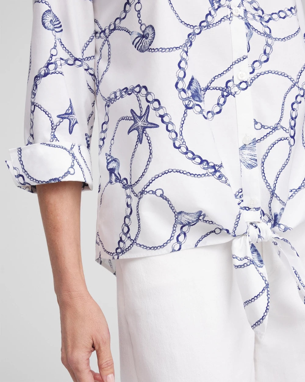 Chico's Women | No Iron™ Seashell Tie-Front Top BLUE CASA